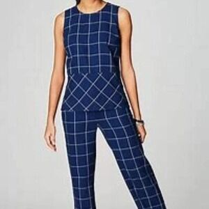 J Jill Sleeveless Peplum Top Blue White Windowpane Corpcore Prep Classic Plus 1X